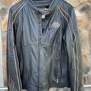 Harley-Davidson Black Leather Jacket with Tan Details